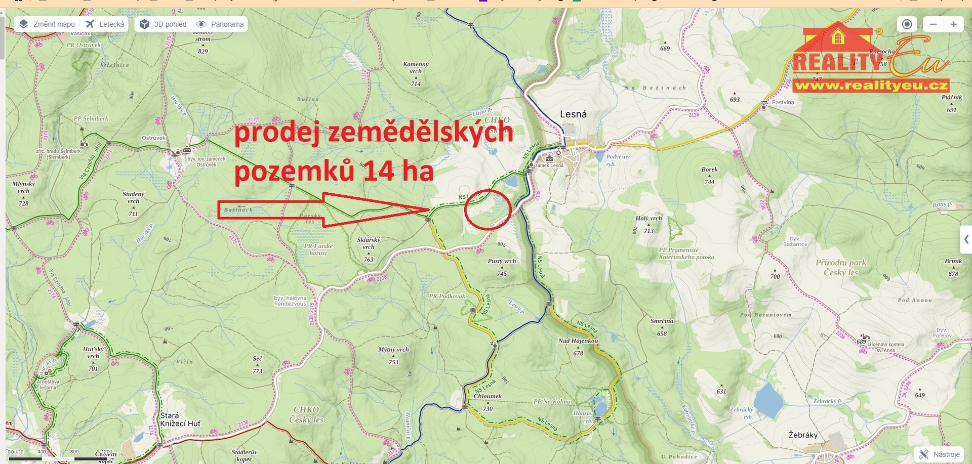 Prodej zemědělských pozemků v Lesné u Tachova